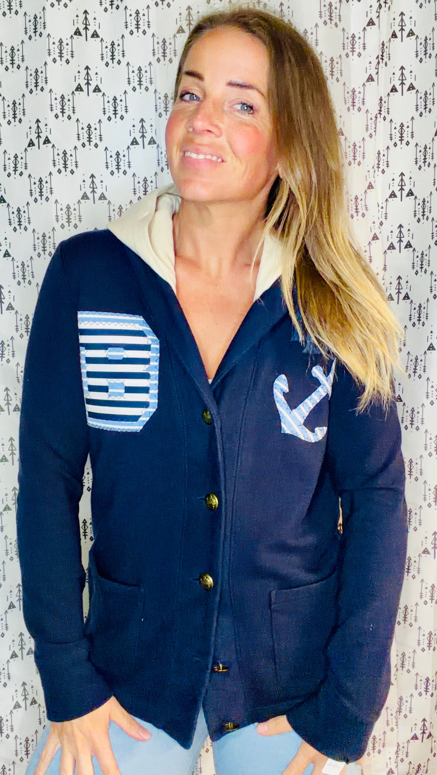 Blue Nautical Buffalo Hooded Cardigan Jacket Size Women's- S/M