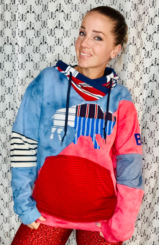 Red & Blue tie Dye Color Buffalo Hoodie Unisex-L/XL