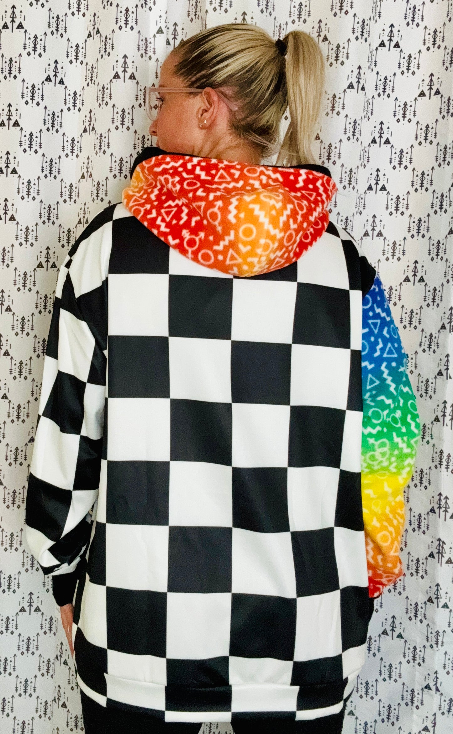 Checkered Love Custom Hoodie Size- Unisex L/XL