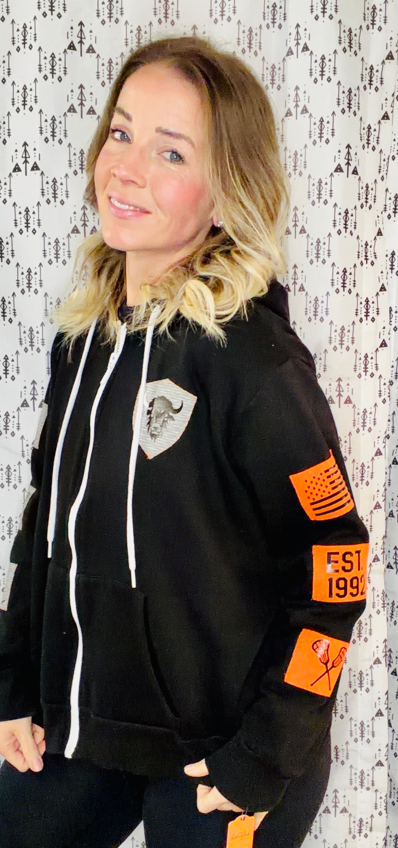 Black Buffalo Lacrosse Zip-Up Hoodie Size- Unisex L/XL