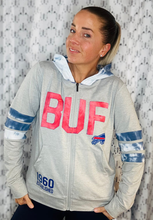 Grey & Tie Dye BUF Zip-Up Hoodie Size-Women's L/XL