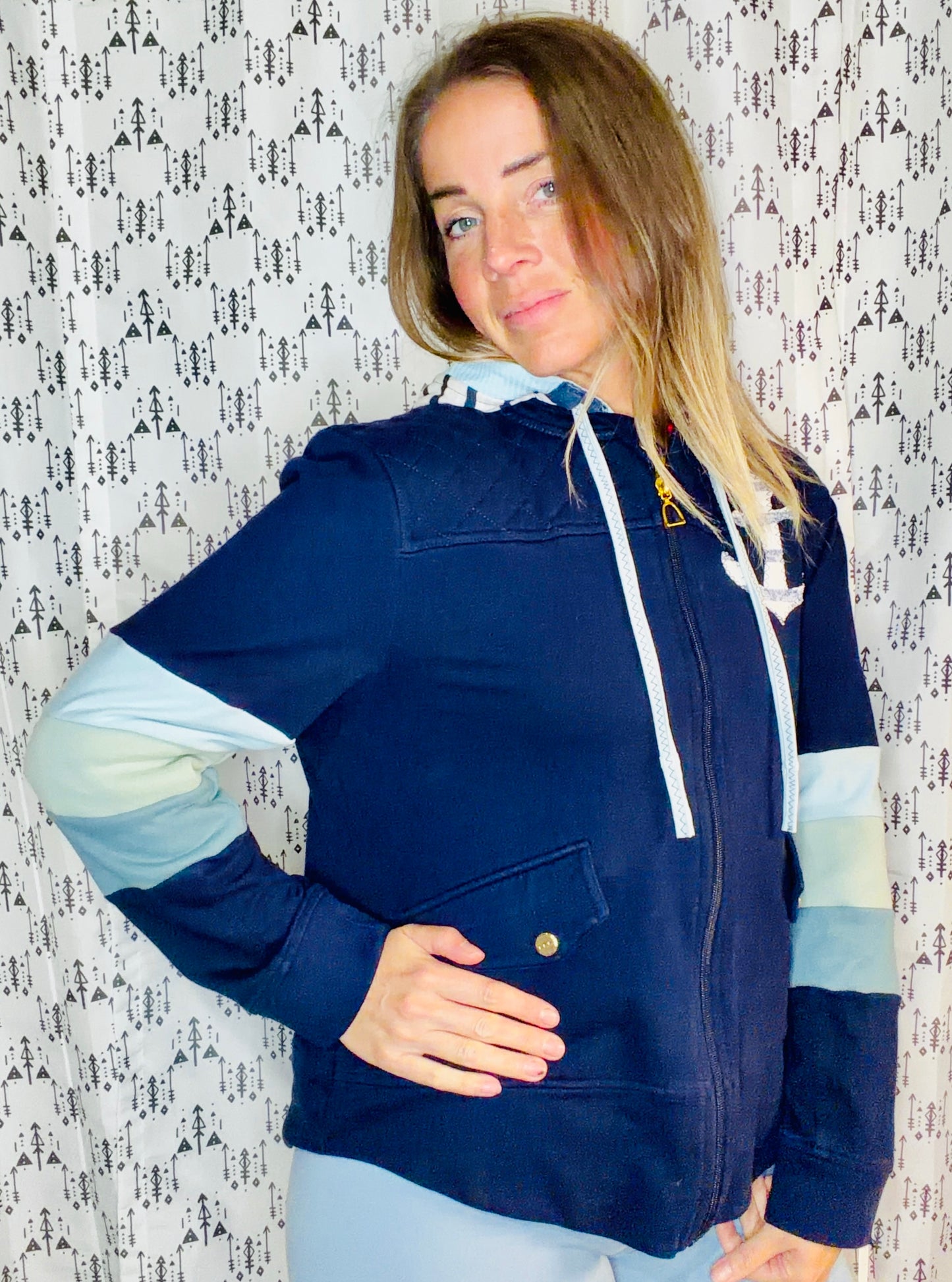 Navy & Ombre Buffalo Nautical Hooded Jacket Size- Women's M/L