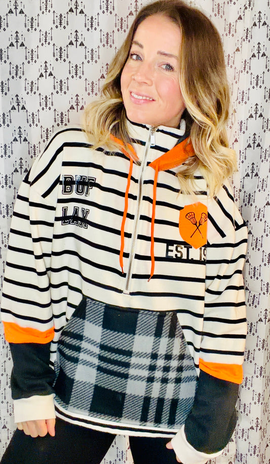 Striped Buffalo Lacrosse 1/2 Zip Hoodie Size- Women's L/XL