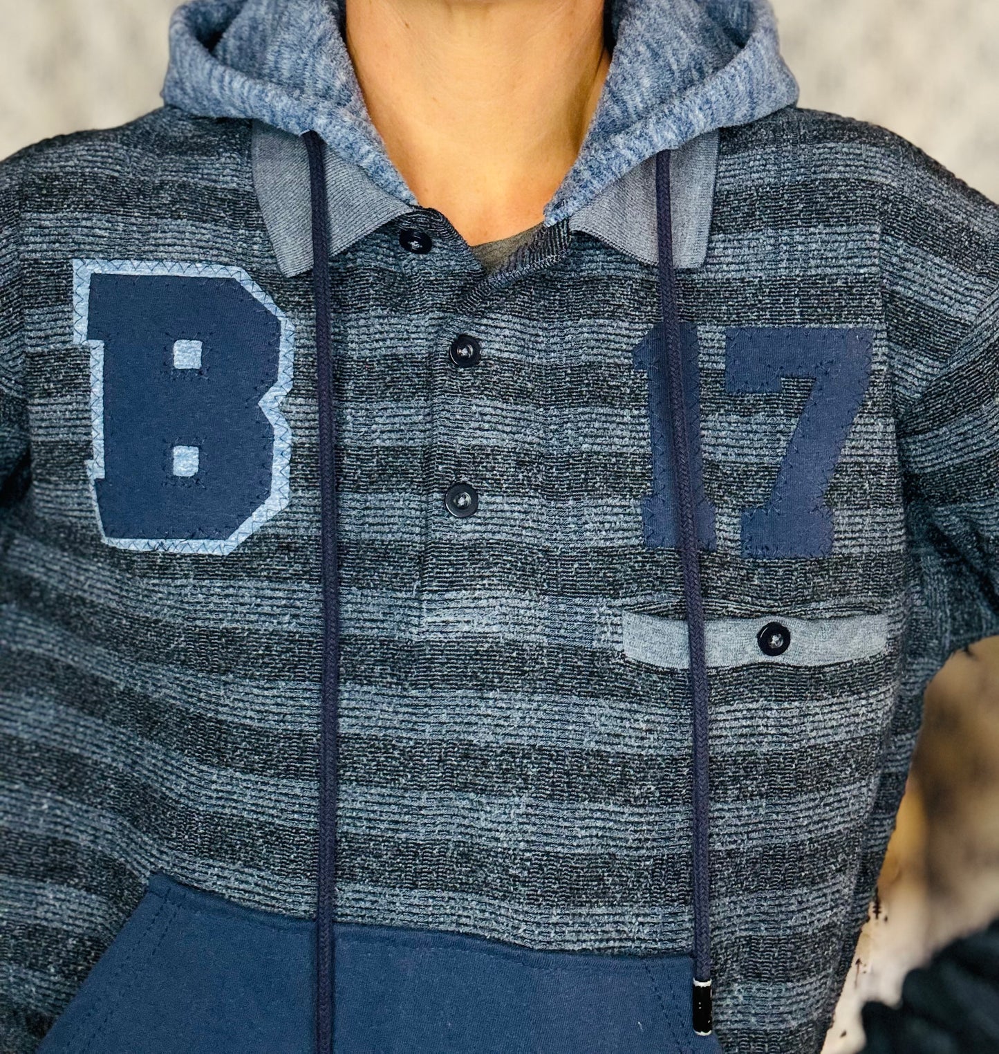 Blue Striped New Balance Allen Sweater Hoodie Size- Unisex M/L