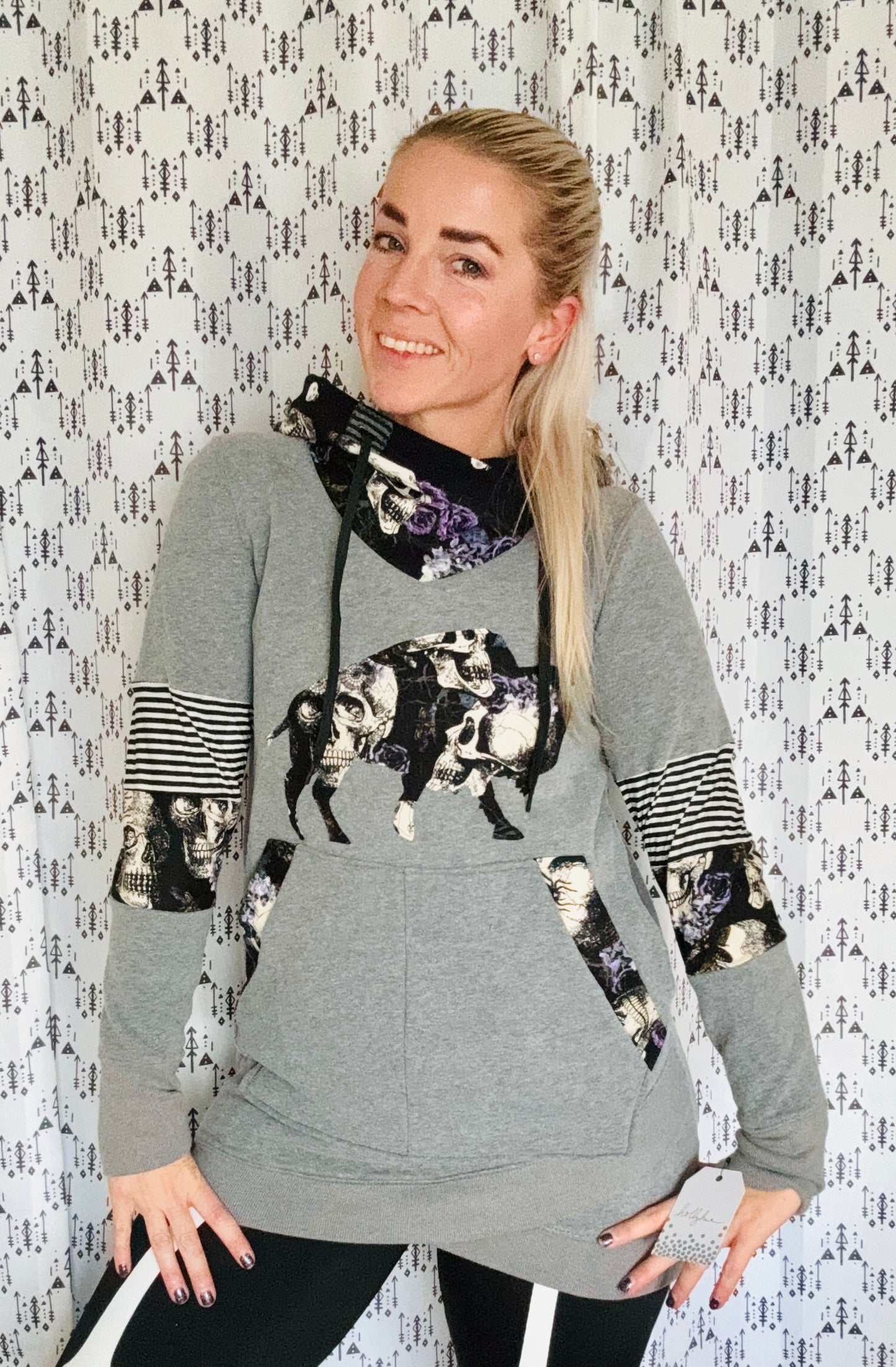 Grey Skulls and Roses Buffalo Hoodie Size- Women’s- S/M