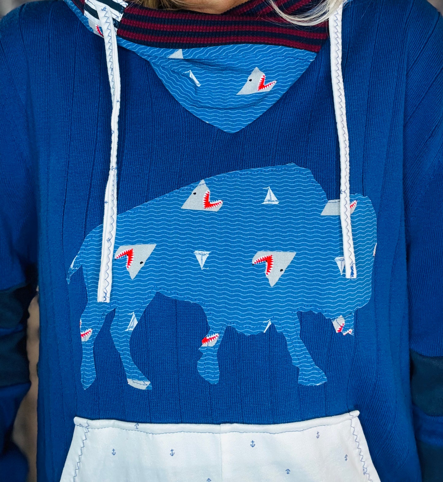Blue Nautical Buffalo Vs Shark Sweater Hoodie Unisex-M/L