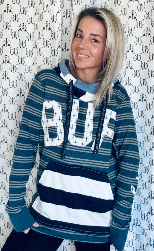 Blue Striped BUF Nautical Hoodie Size-Women’s L/XL