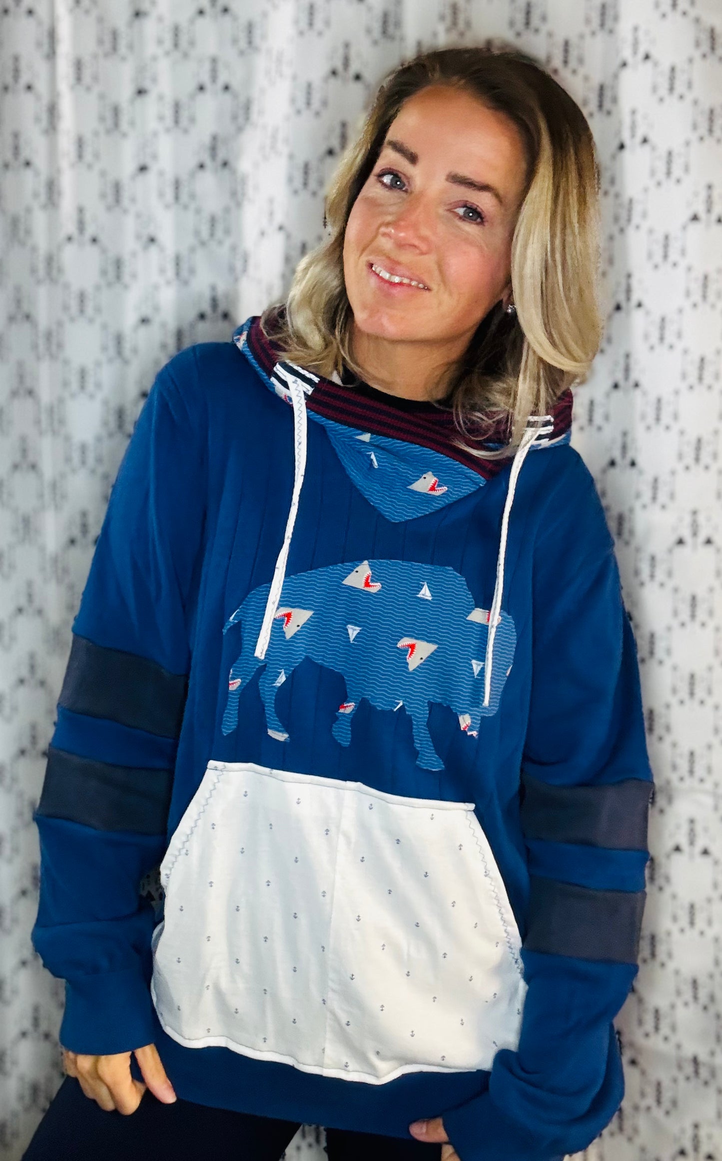 Blue Nautical Buffalo Vs Shark Sweater Hoodie Unisex-M/L
