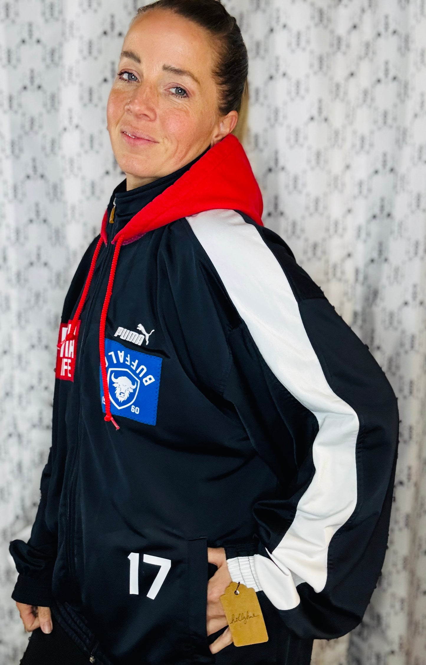 Black & White Buffalo Football Zip-Up Track Jacket Unisex-L/XL
