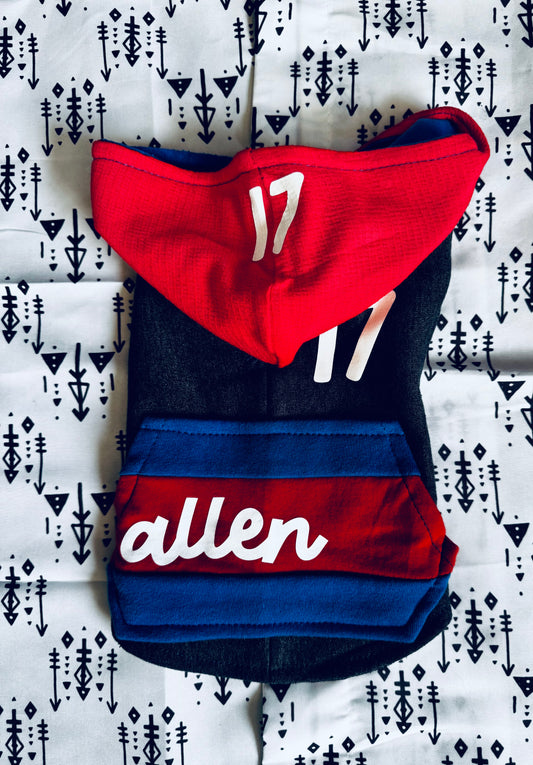 Black Striped Allen #17 Dog Hoodie Size- XS