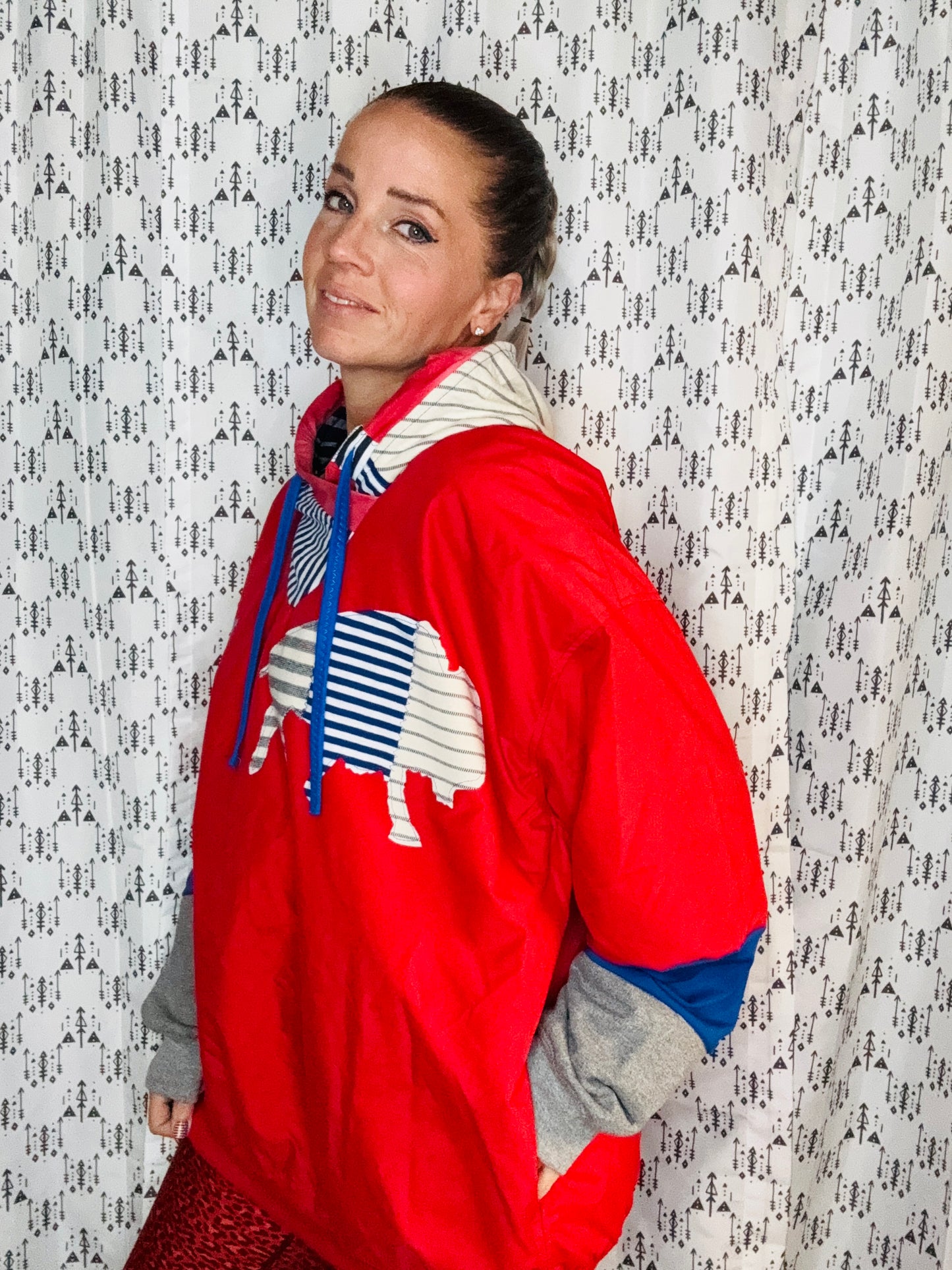 Red Windbreaker Buffalo Hoodie Unisex-XL/2X