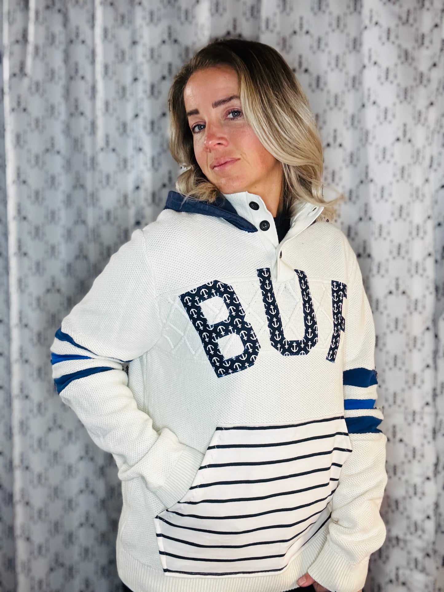 Khaki BUF Nautical Sweater Hoodie Unisex-M/L