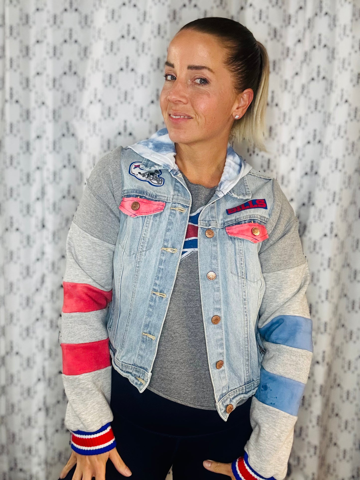Blue Denim Buffalo Football Hooded Jacket Size- Women's S/M