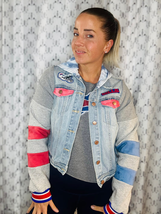 Blue Denim Buffalo Football Hooded Jacket Size- Women's S/M