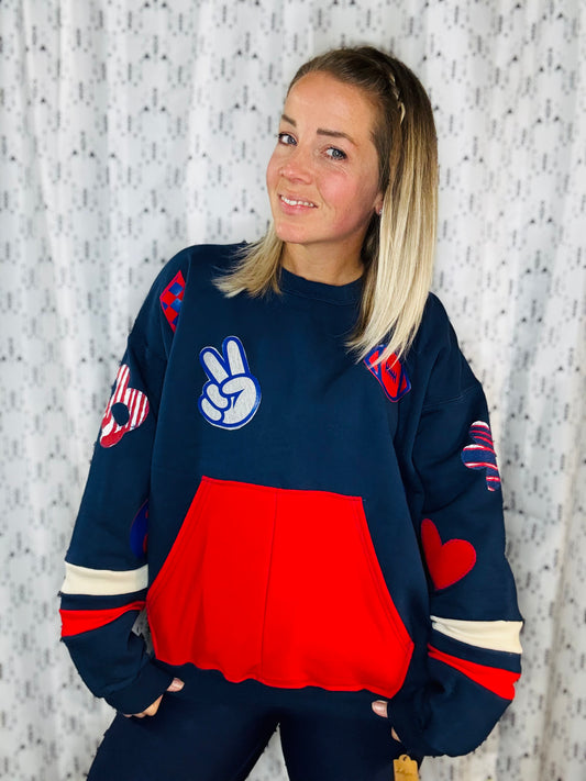 Navy Peace Love Football Crewneck Women's Size- XL/2X