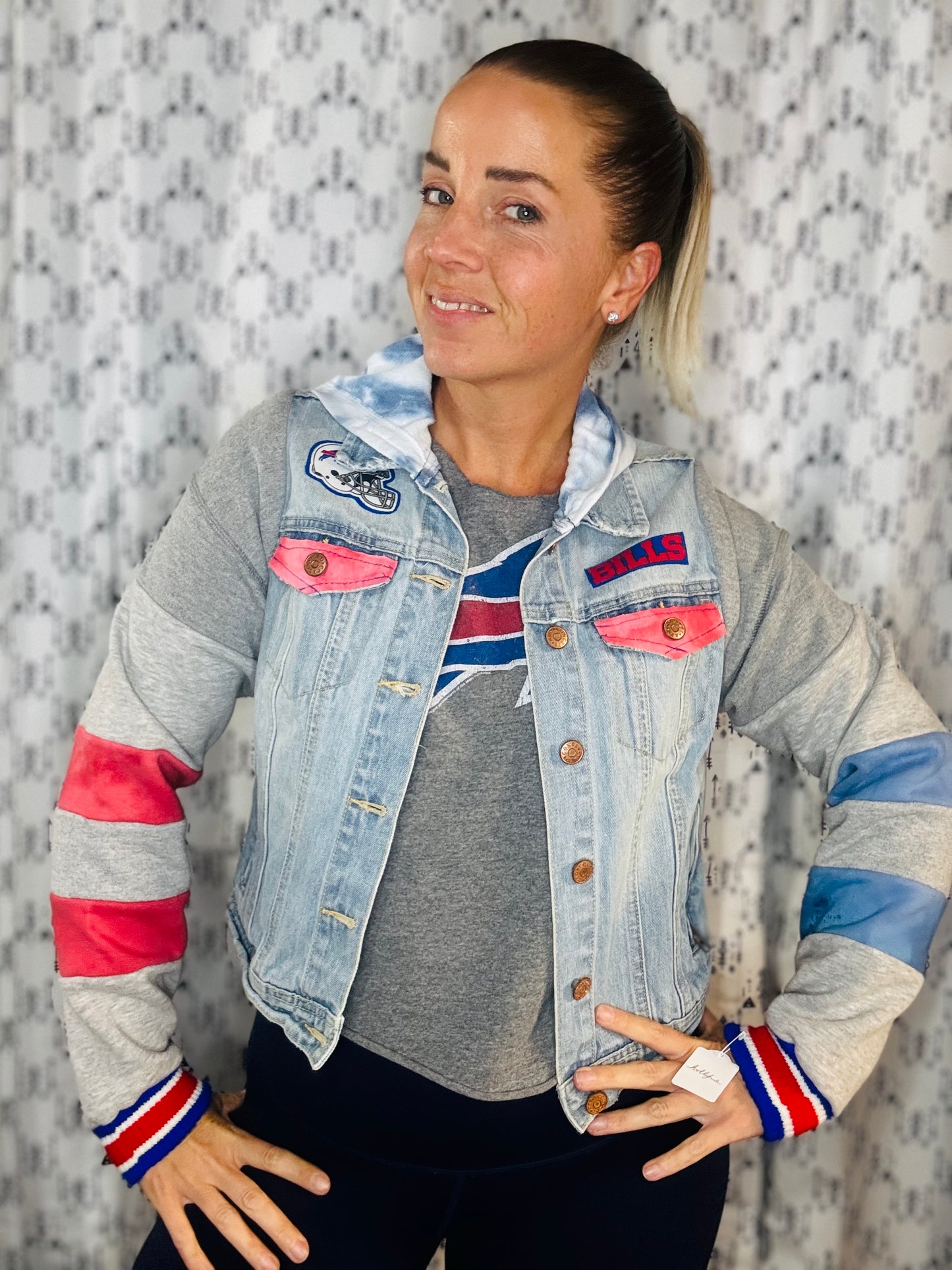 Blue Denim Buffalo Football Hooded Jacket Size- Women's S/M