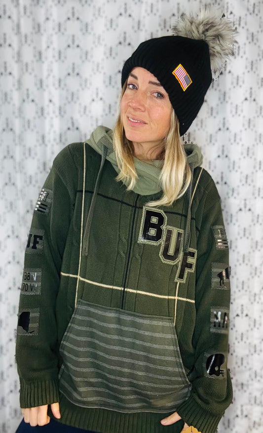 Olive Salute Buffalo Hoodie Sweater Size Unisex-M/L