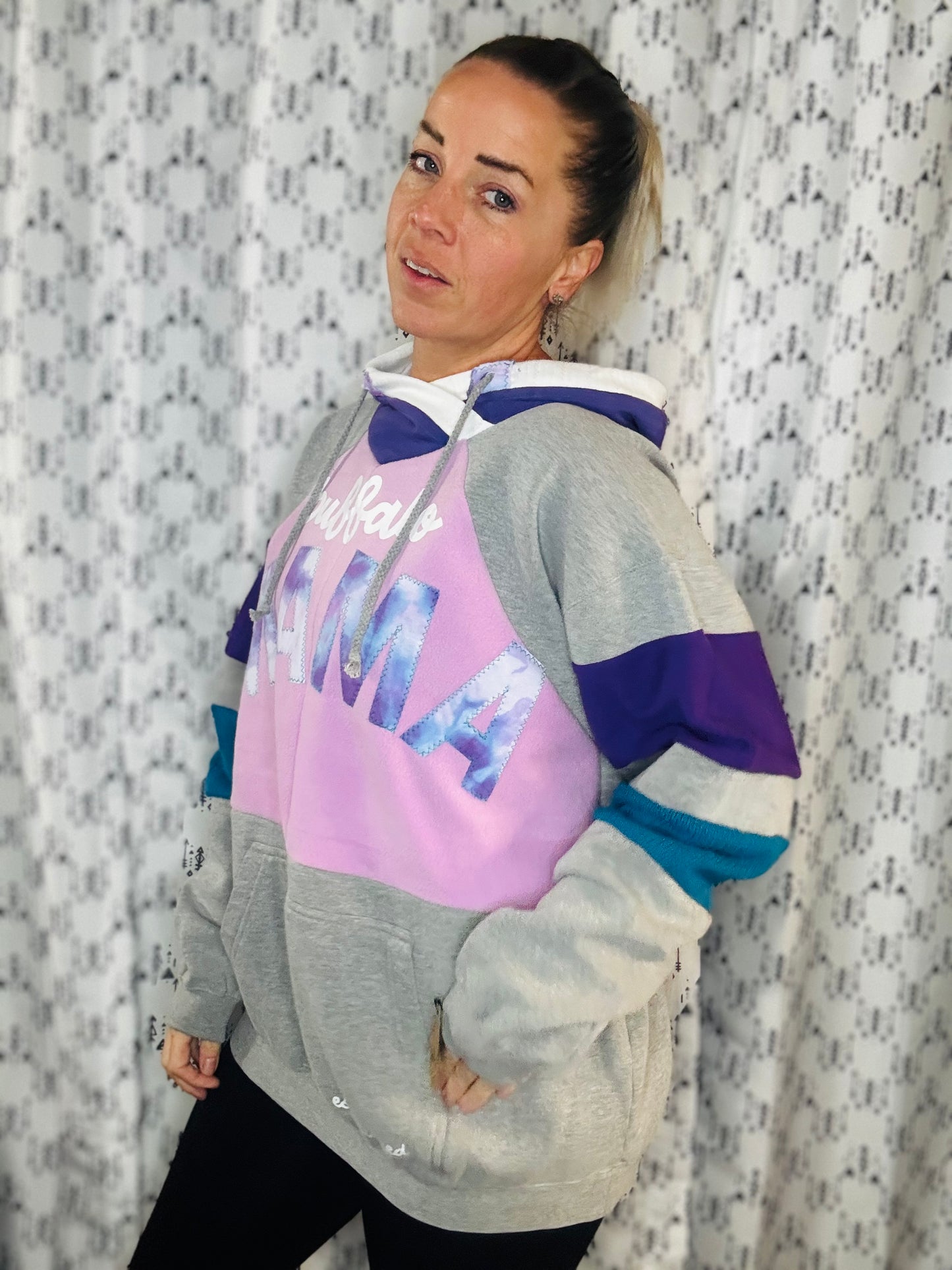 Teal & Purple Buffalo MAMA Hoodie Women's Size- XL/2X