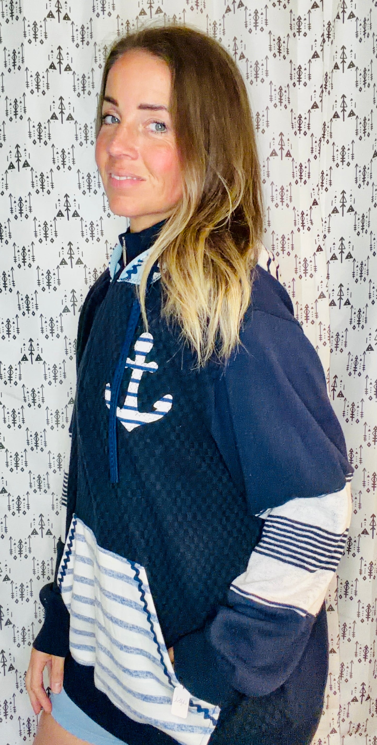 Navy Anchor 1/4 Zip Sweater Hoodie Size Women's- L/XL