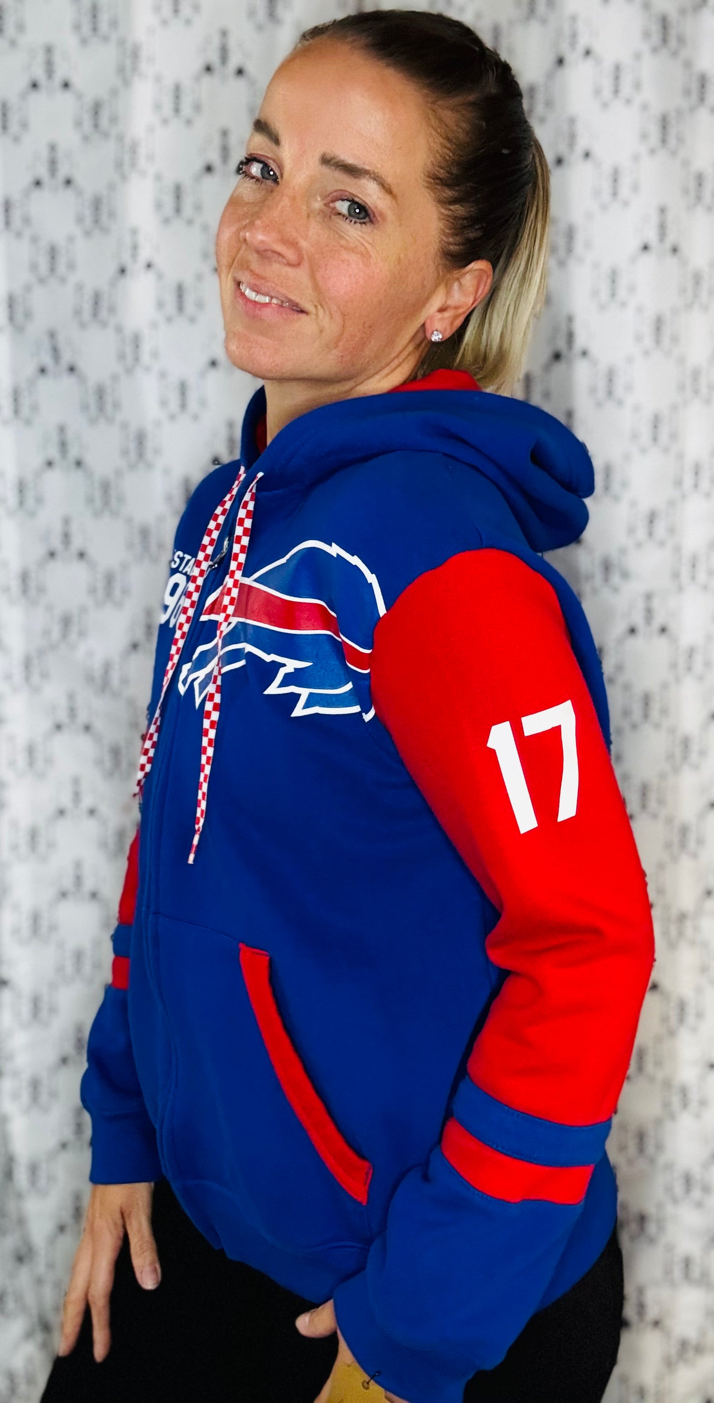 Red & Blue Buffalo Color-Block Zip-Up Hoodie Size-Women's M/L