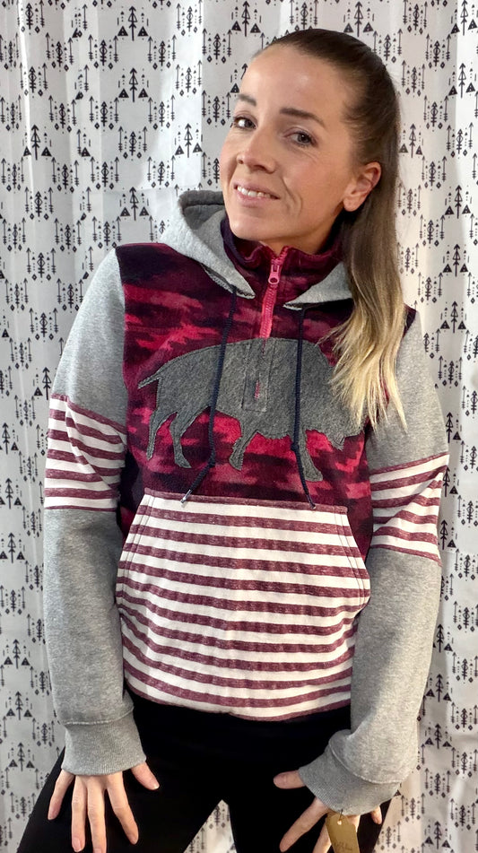 Red Stripe Aztec 1/4 Buffalo Hoodie Size- Women's M/L