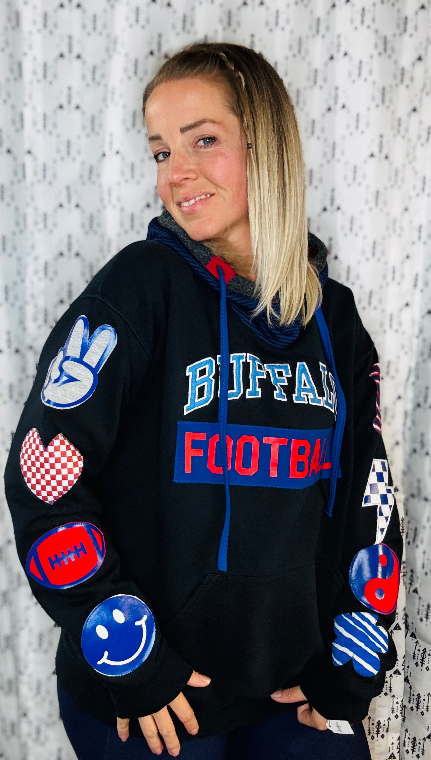 Black Peace Love Football Hoodie Size-Women’s L/XL