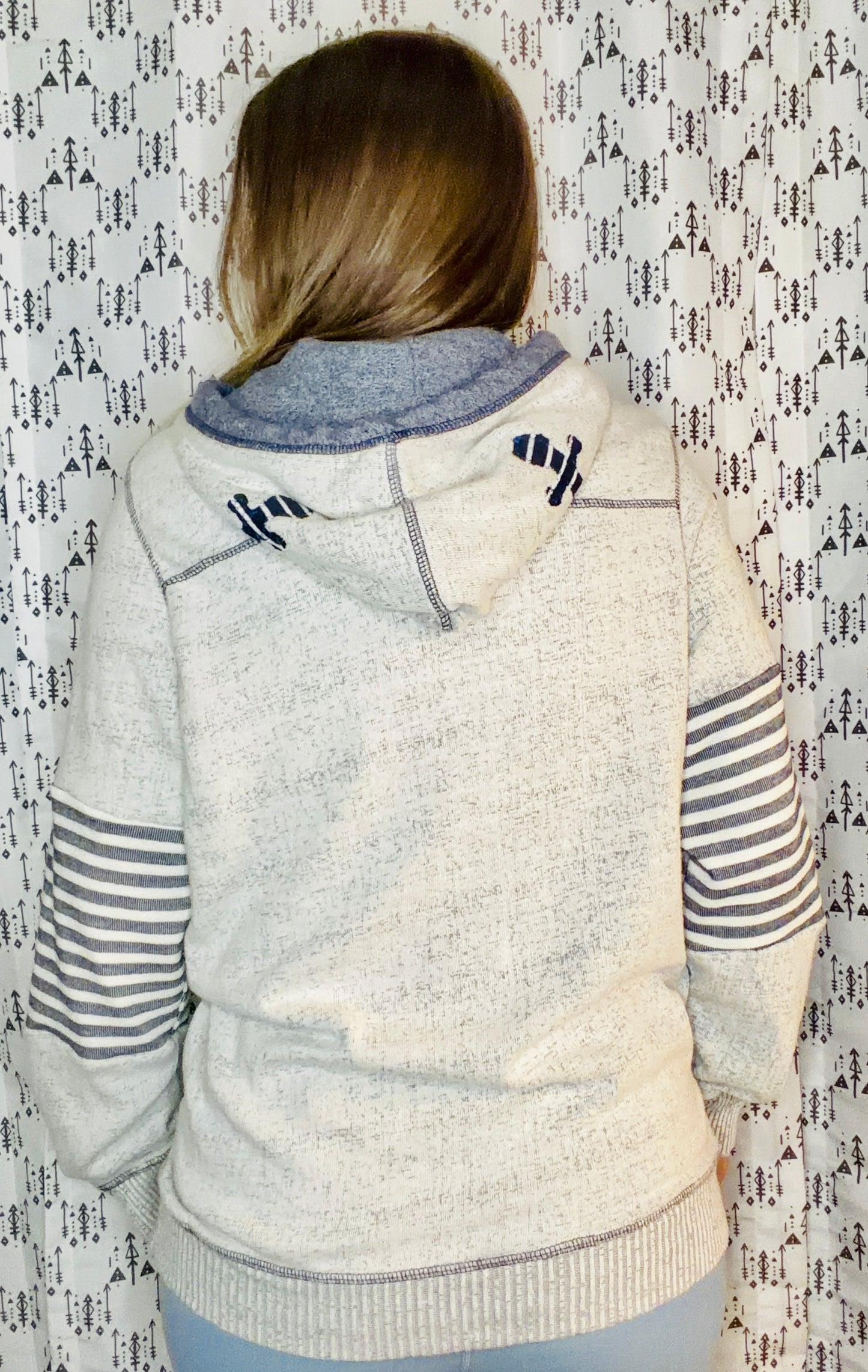 White Nautical Buffalo 1/4 Button-Up Hoodie Size Unisex-S/M