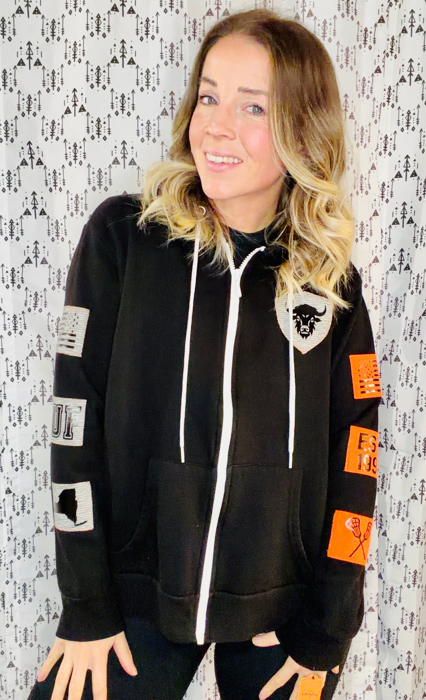 Black Buffalo Lacrosse Zip-Up Hoodie Size- Unisex L/XL