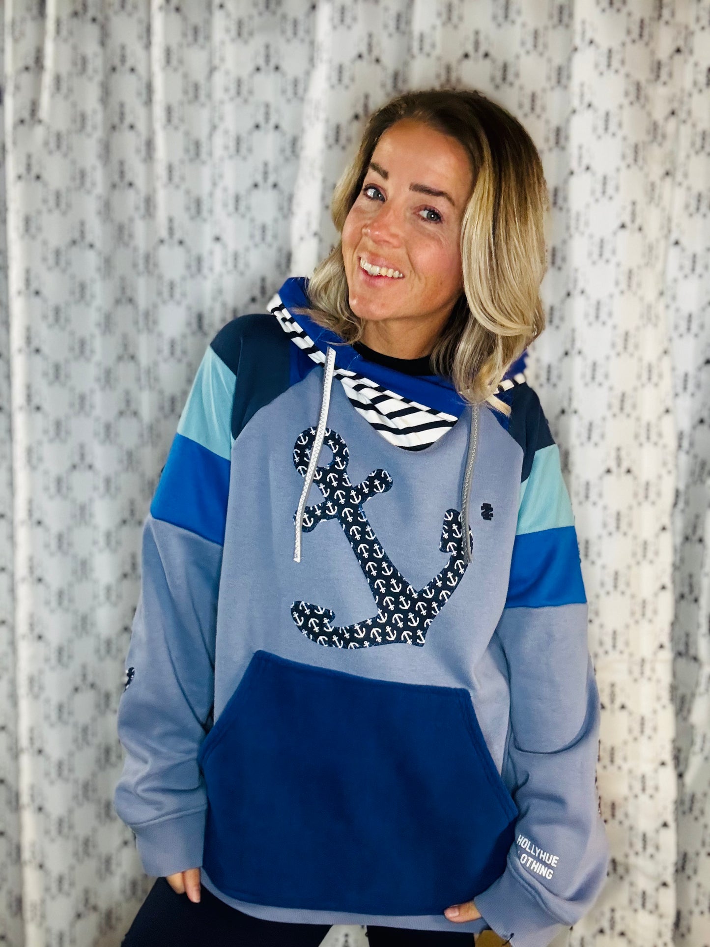 Blue Ombre' Nautical Buffalo Hoodie Women's Size-XL/2X