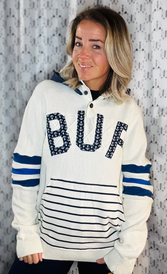 Khaki BUF Nautical Sweater Hoodie Unisex-M/L