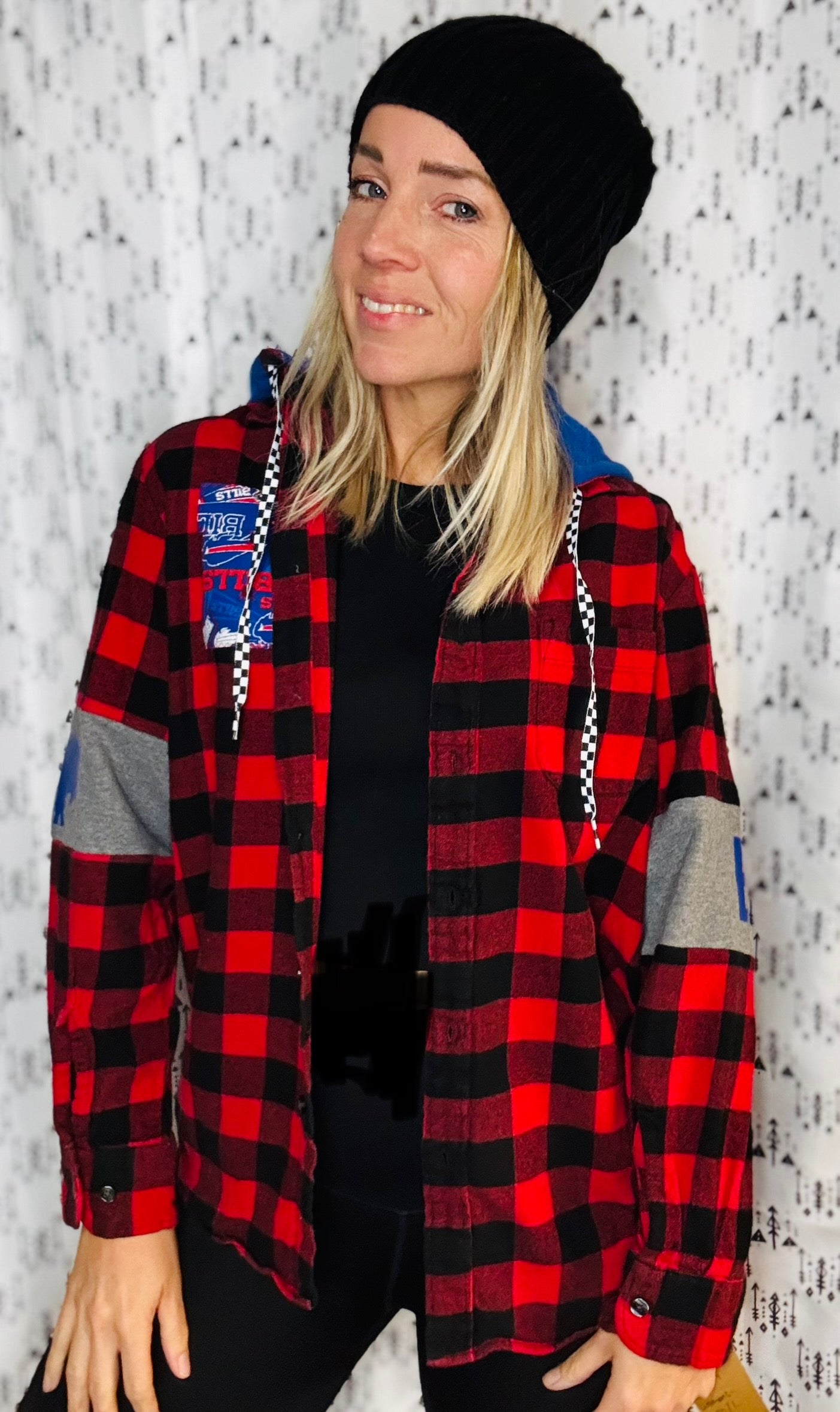 Red & Black Flannel Buffalo Football Button Down Size- Women’s S/M