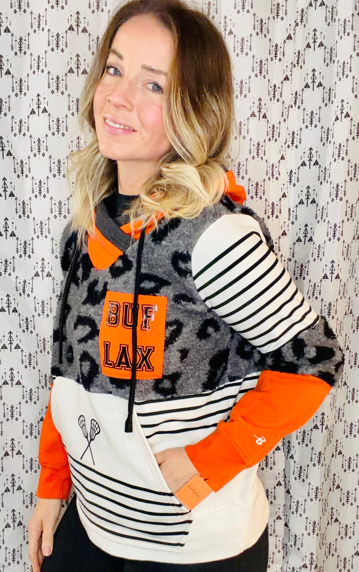 Leopard & Stripe Buffalo Lacrosse Hoodie Size- Women's M/L