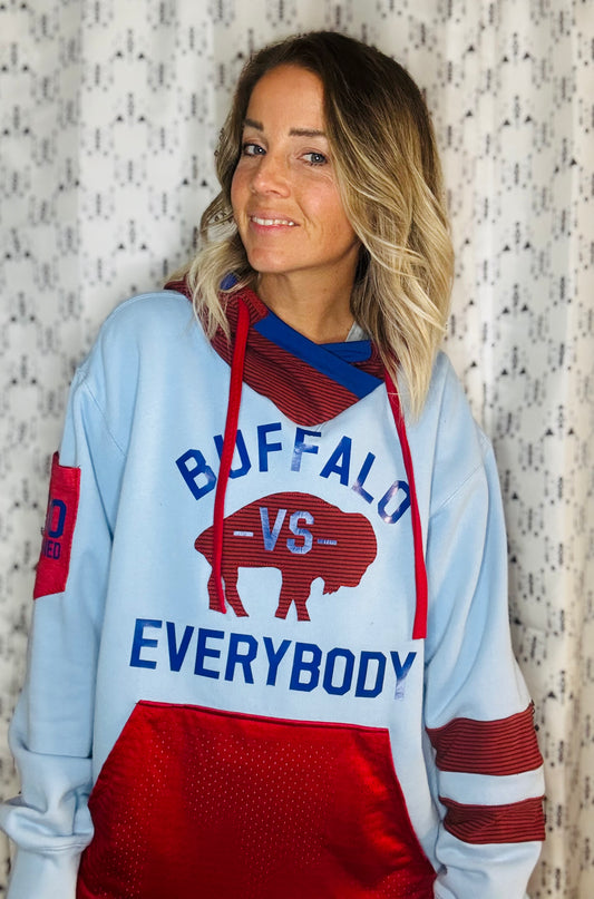 Light Blue Buffalo Vs Everybody Hoodie Size- Unisex L/XL