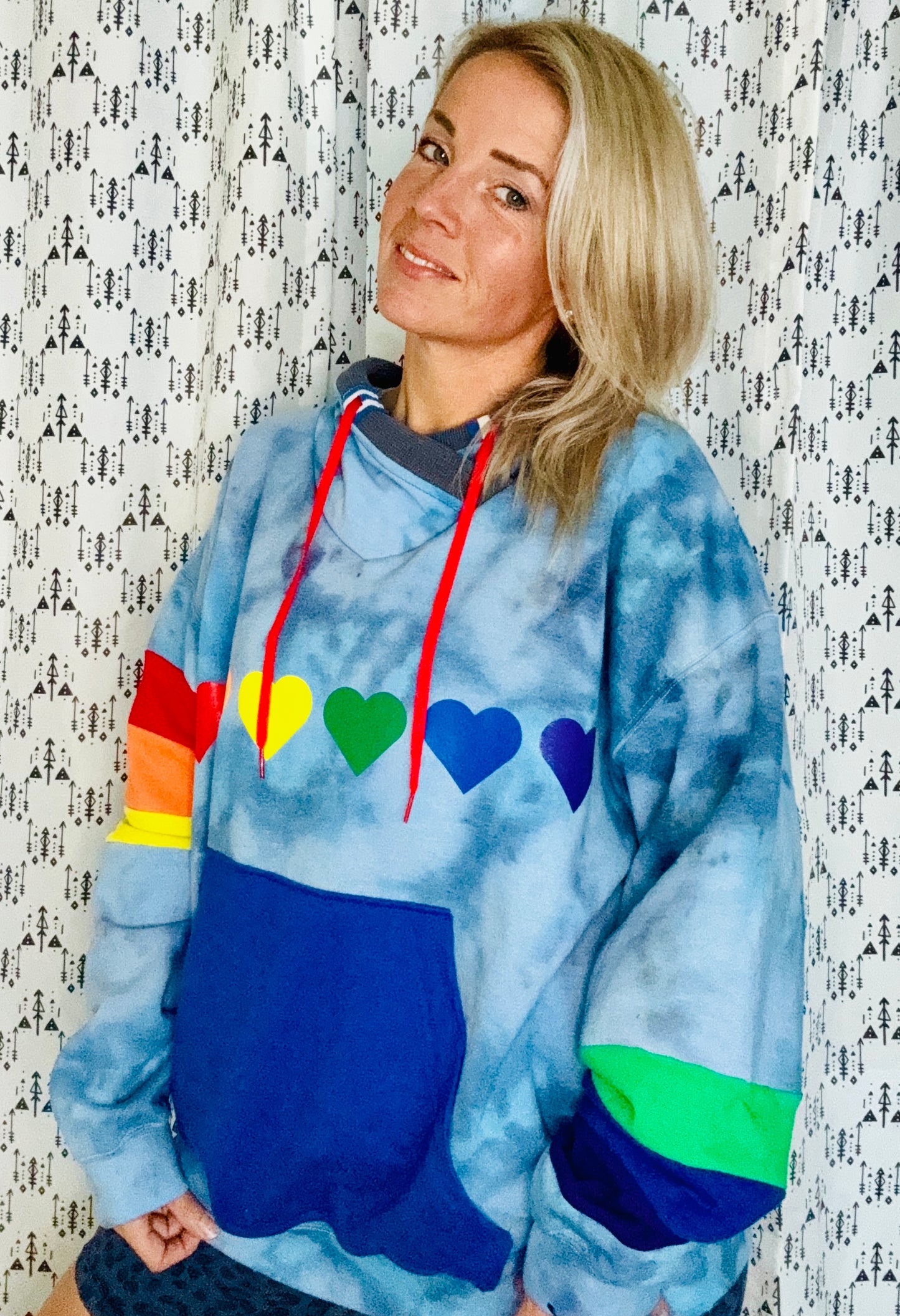 Rainbow & Hearts Tie Dye Hoodie Size- Unisex XL/2X