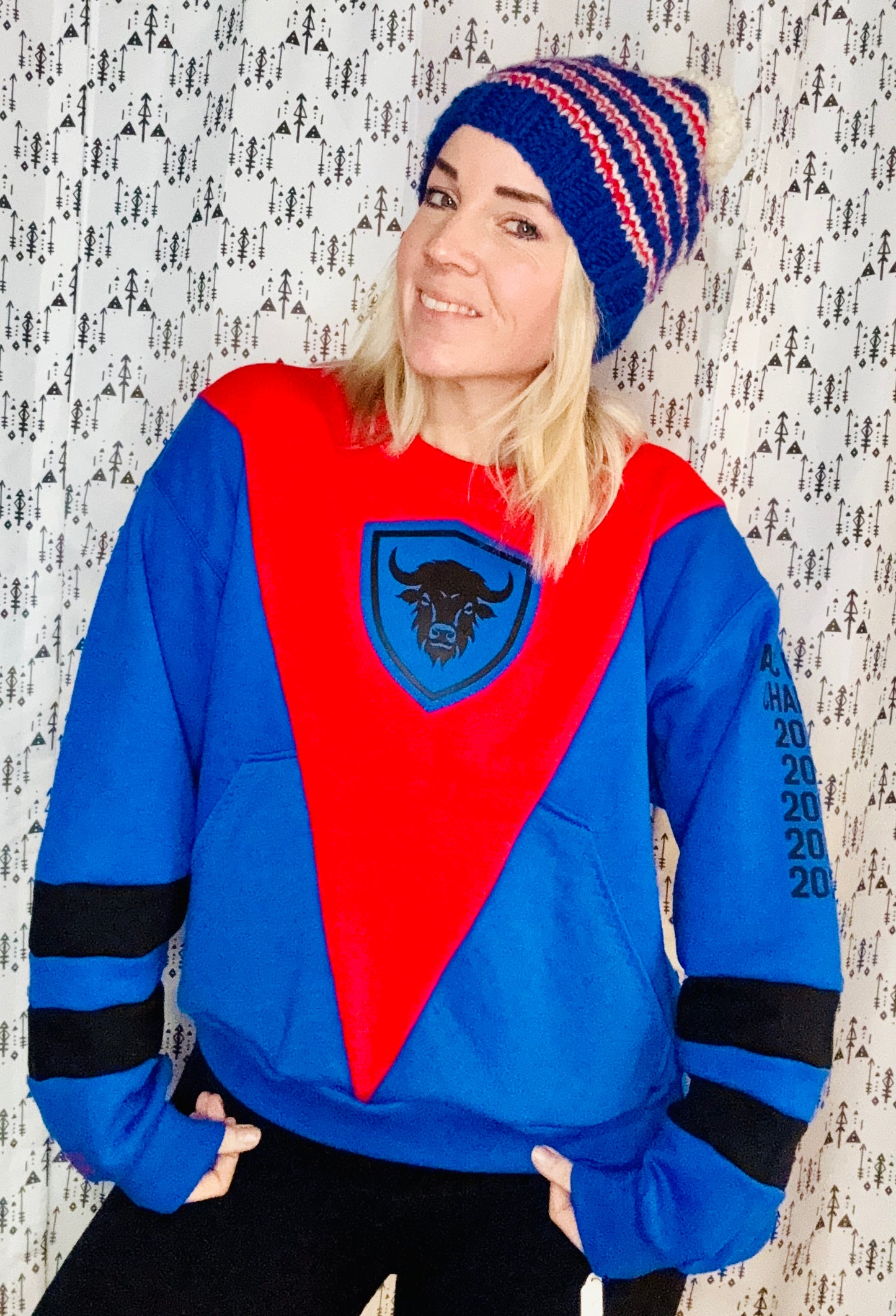 Blue, Red, & Black Buffalo Crewneck Size-Women's S/M