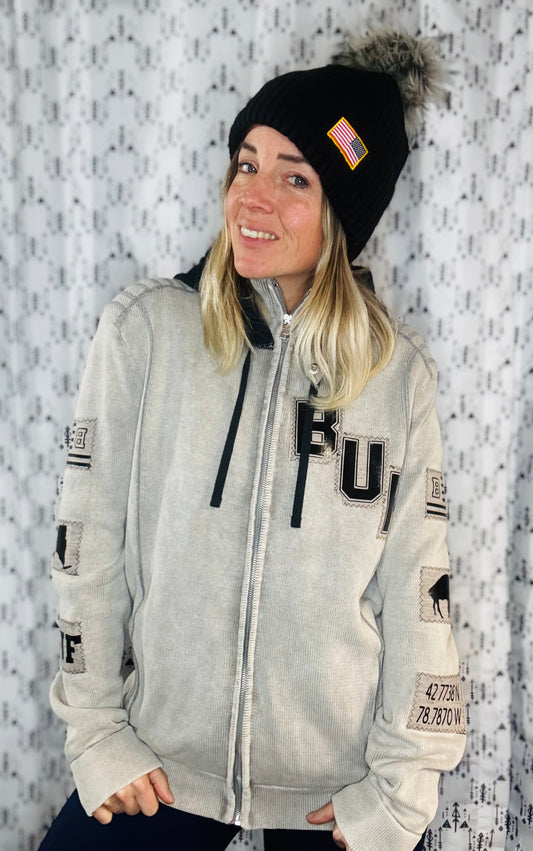 Khaki Salute Buffalo Zip-Up Hoodie Size- Unisex M/L
