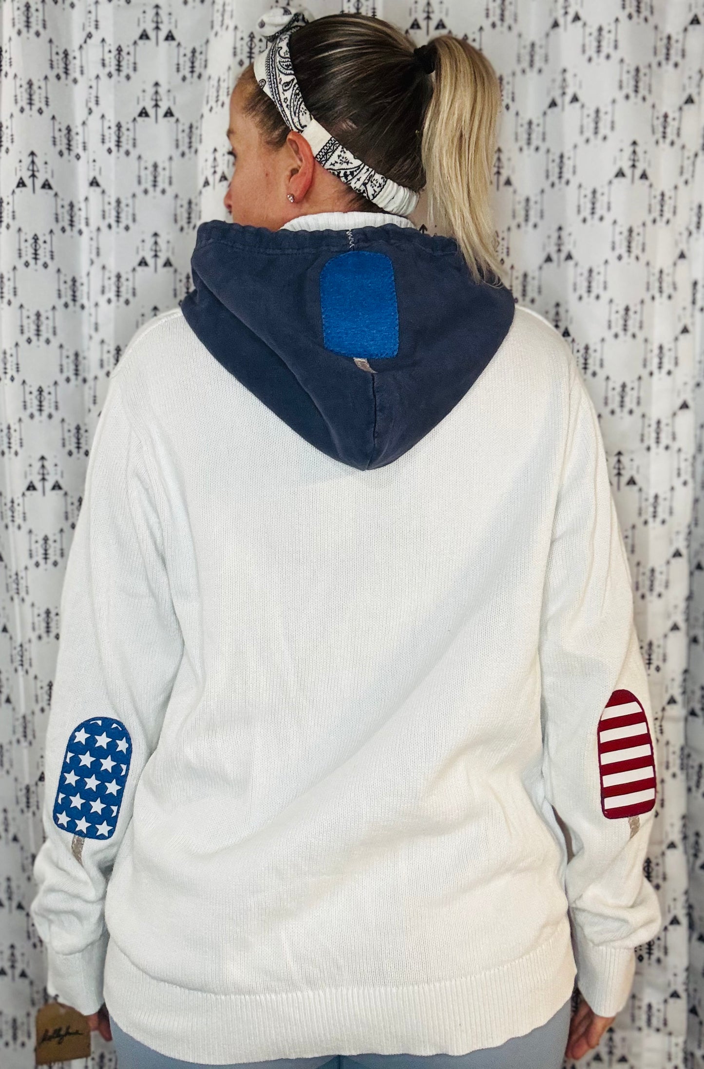 White USA Popsicle Cable Knit Sweater Hoodie Women's Size-XL/2X