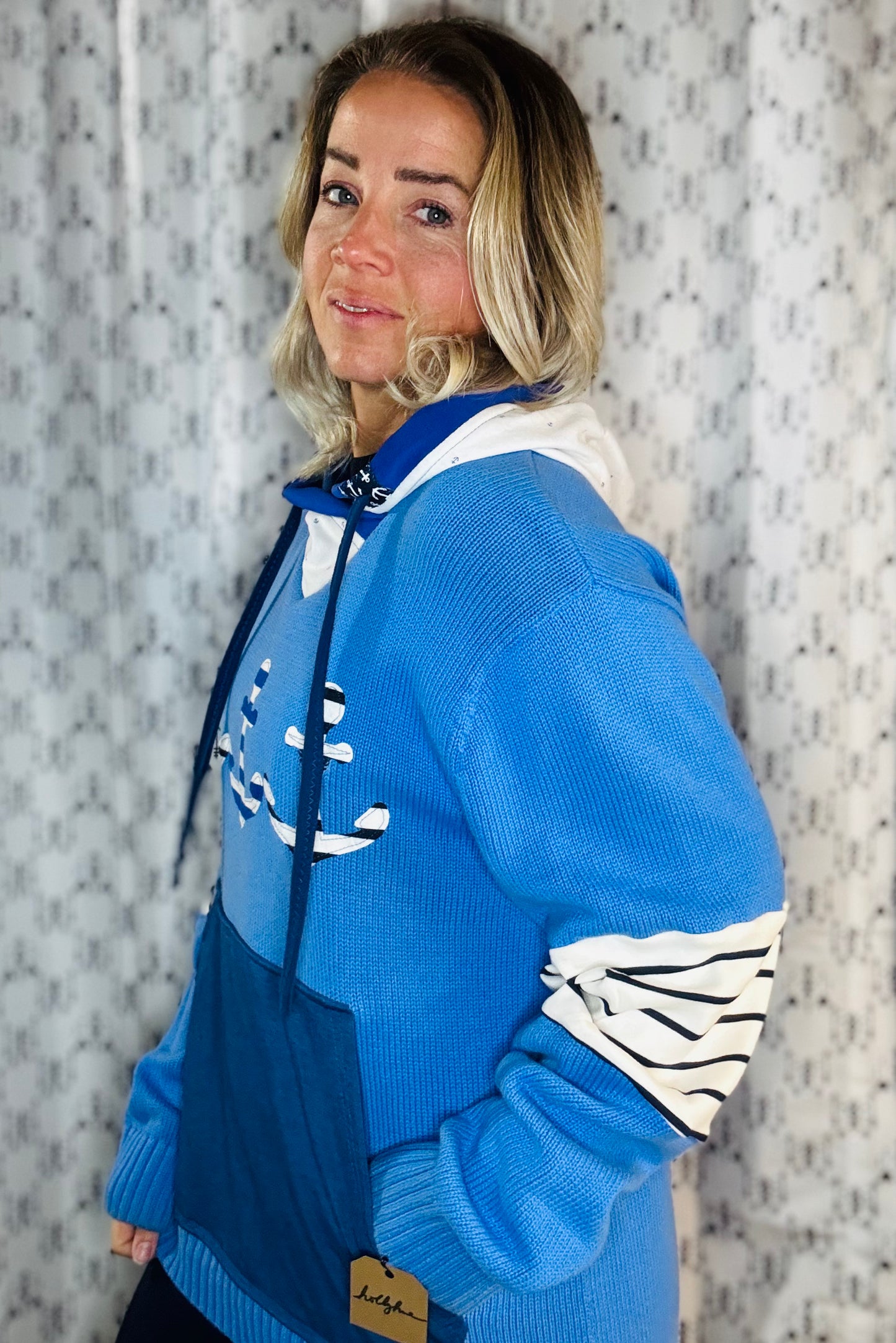 Sky Blue Anchor Buffalo Sweater Hoodie Women's Size-L/XL