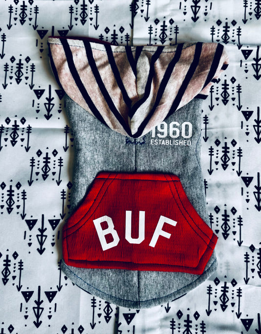 Grey & Red BUF Dog Hoodie Size- XS