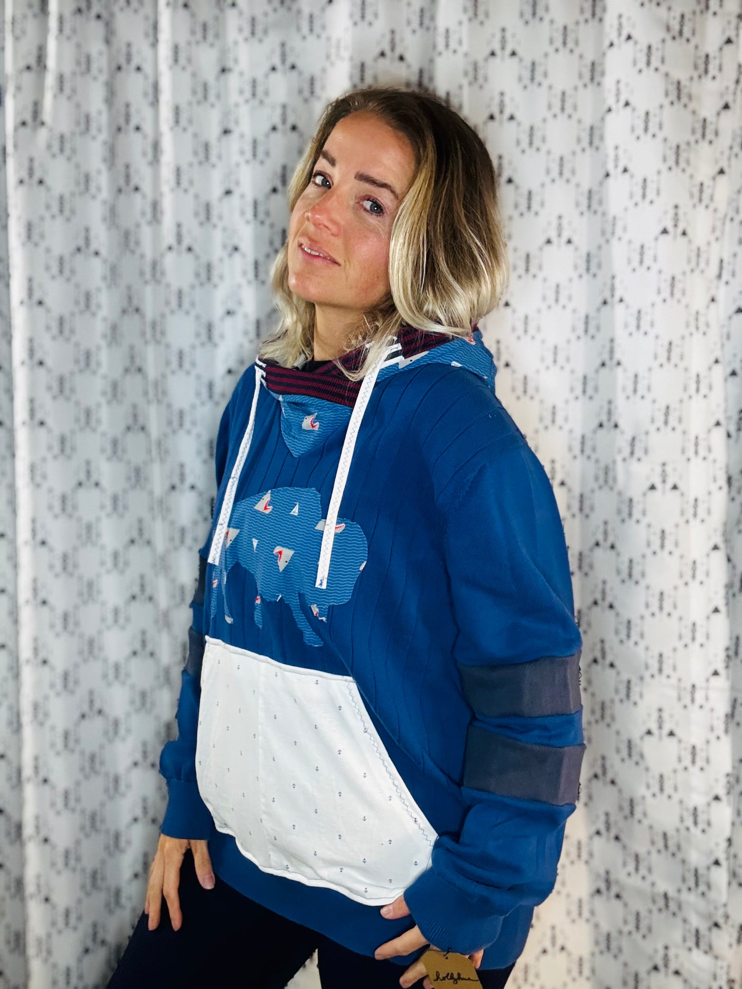 Blue Nautical Buffalo Vs Shark Sweater Hoodie Unisex-M/L