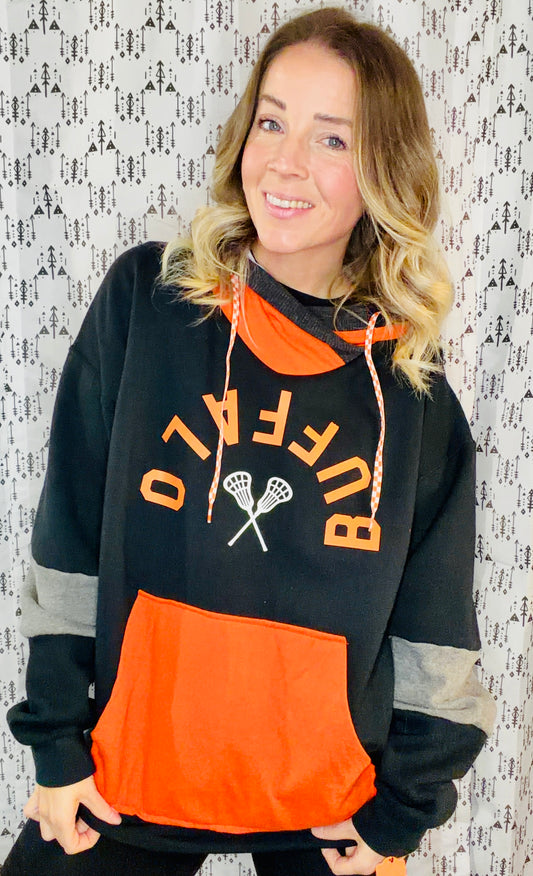 Black Upside Buffalo Lacrosse Hoodie Size Unisex-L/XL