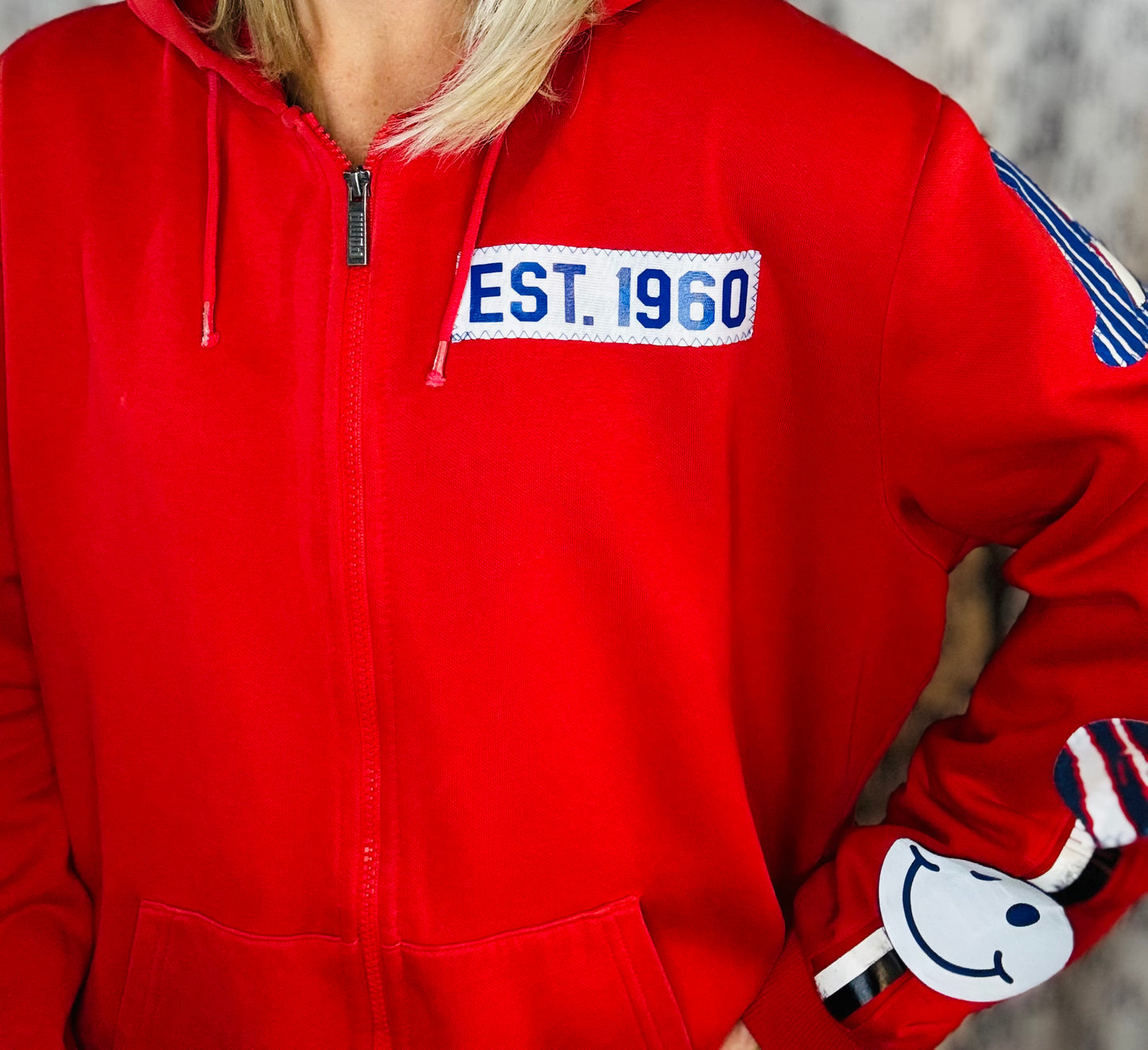Red Peace Love Football Zip-Up Hoodie Women's Size-XL/2X