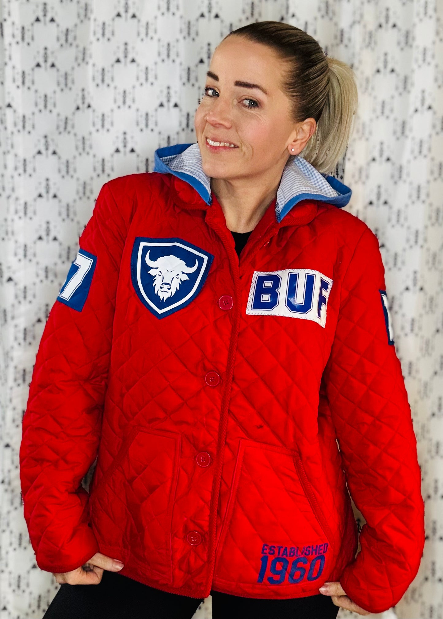 Red Quilted Buffalo Football JA17 Jacket Women's-XL/2X