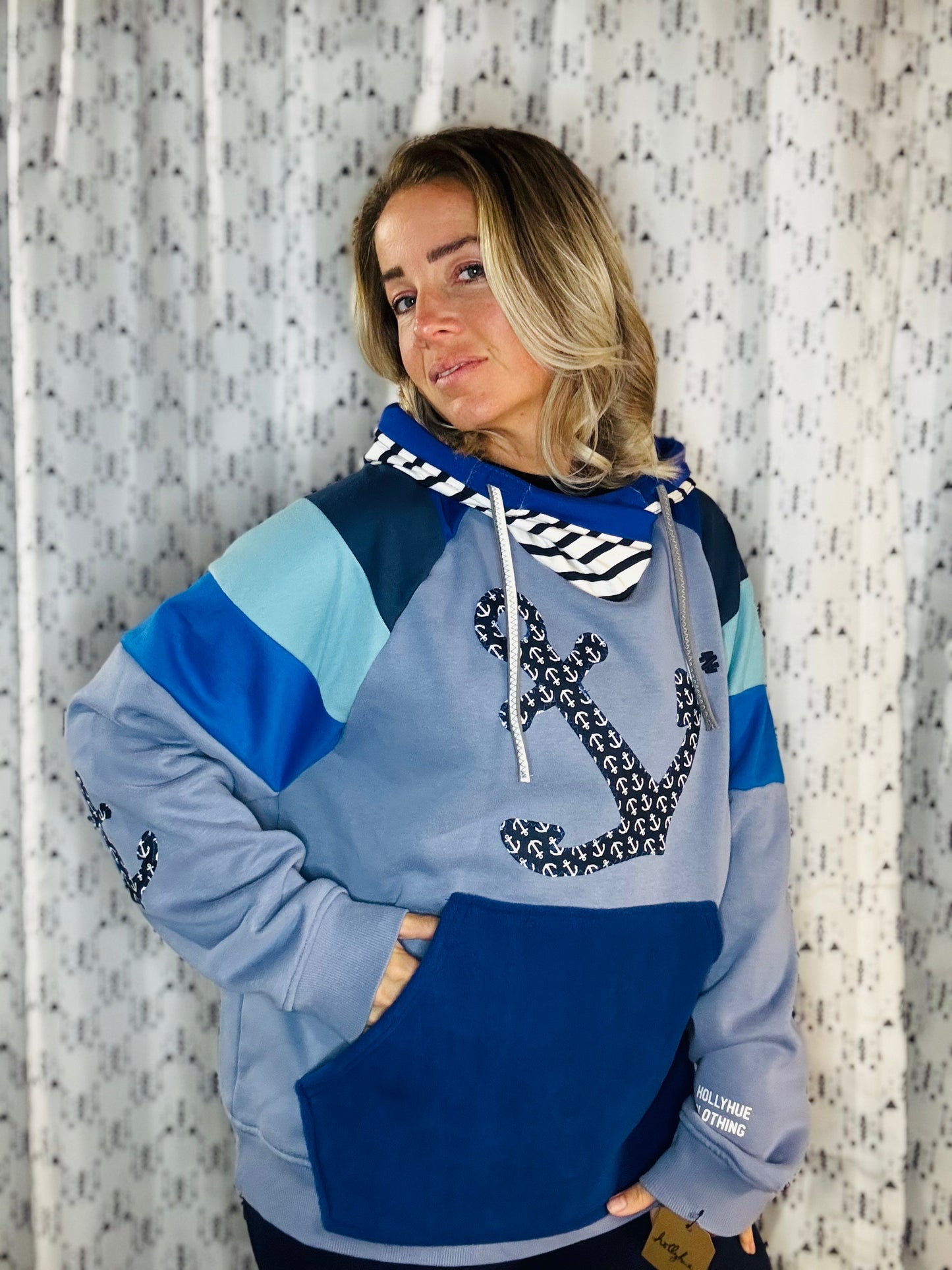 Blue Ombre' Nautical Buffalo Hoodie Women's Size-XL/2X