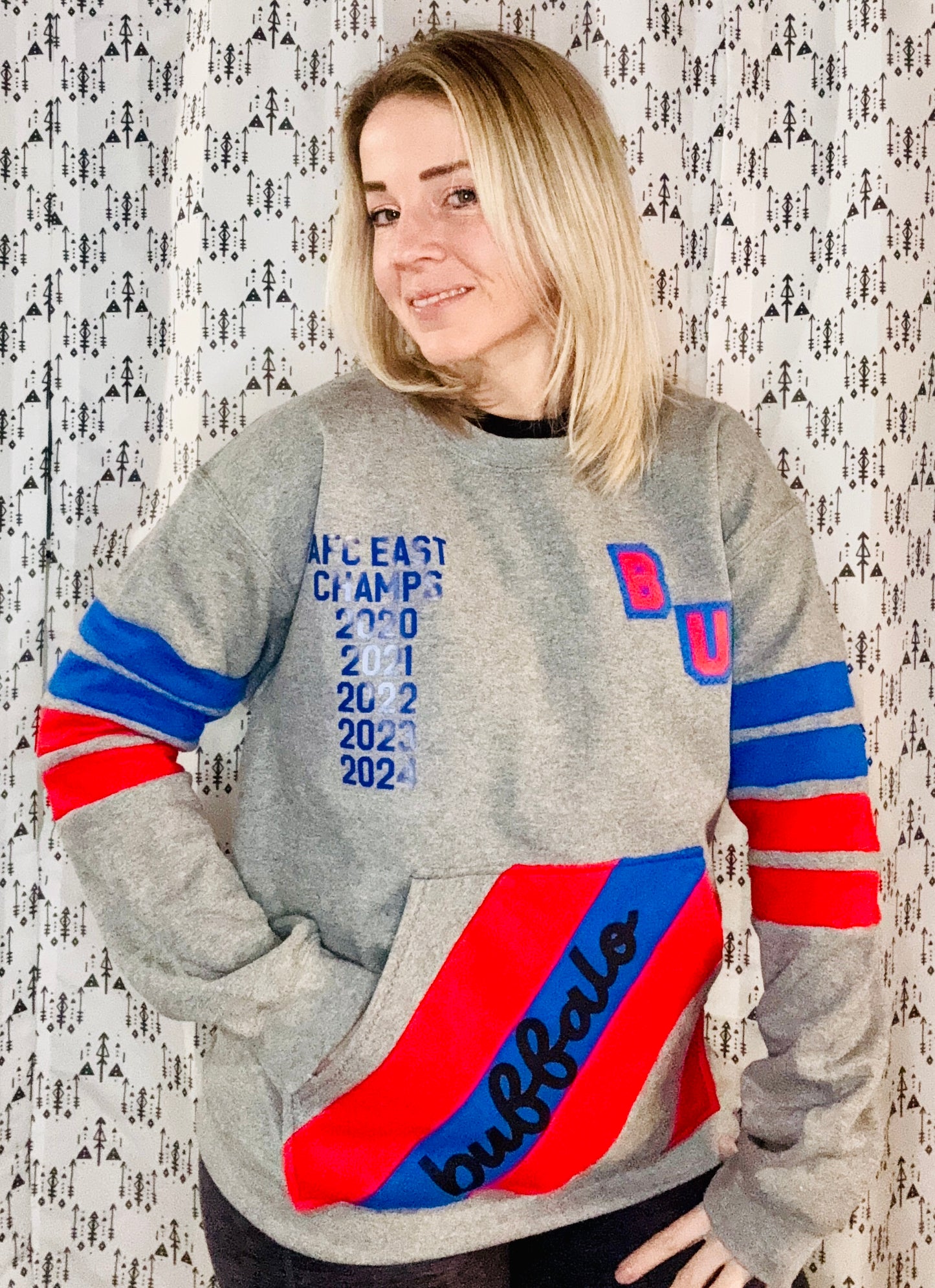 Grey Color-Blocked BUF Crewneck Size- Unisex S/M