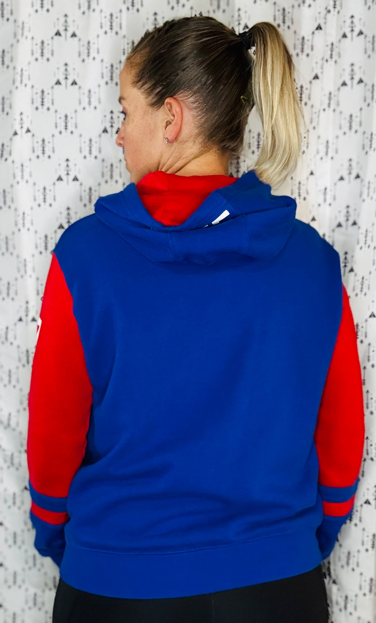 Red & Blue Buffalo Color-Block Zip-Up Hoodie Size-Women's M/L