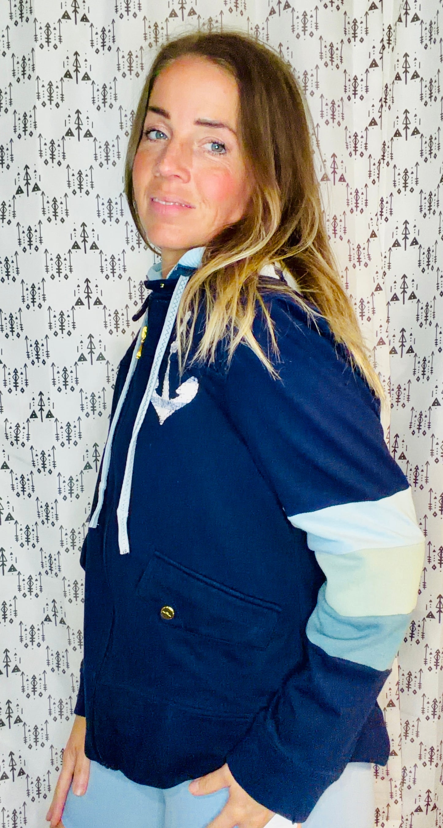 Navy & Ombre Buffalo Nautical Hooded Jacket Size- Women's M/L