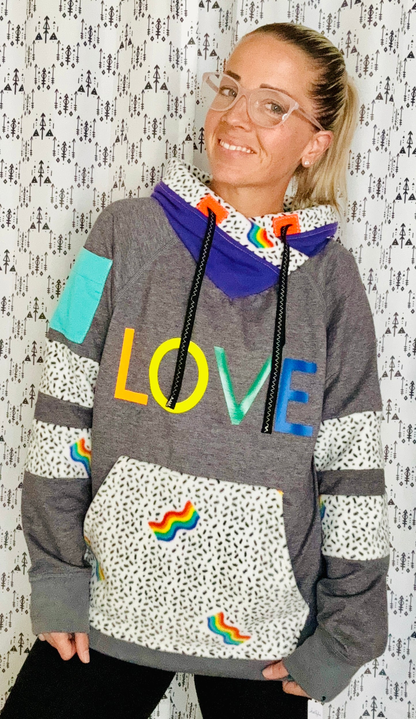 Grey Rainbow Love Custom Hoodie Size- Unisex M/L