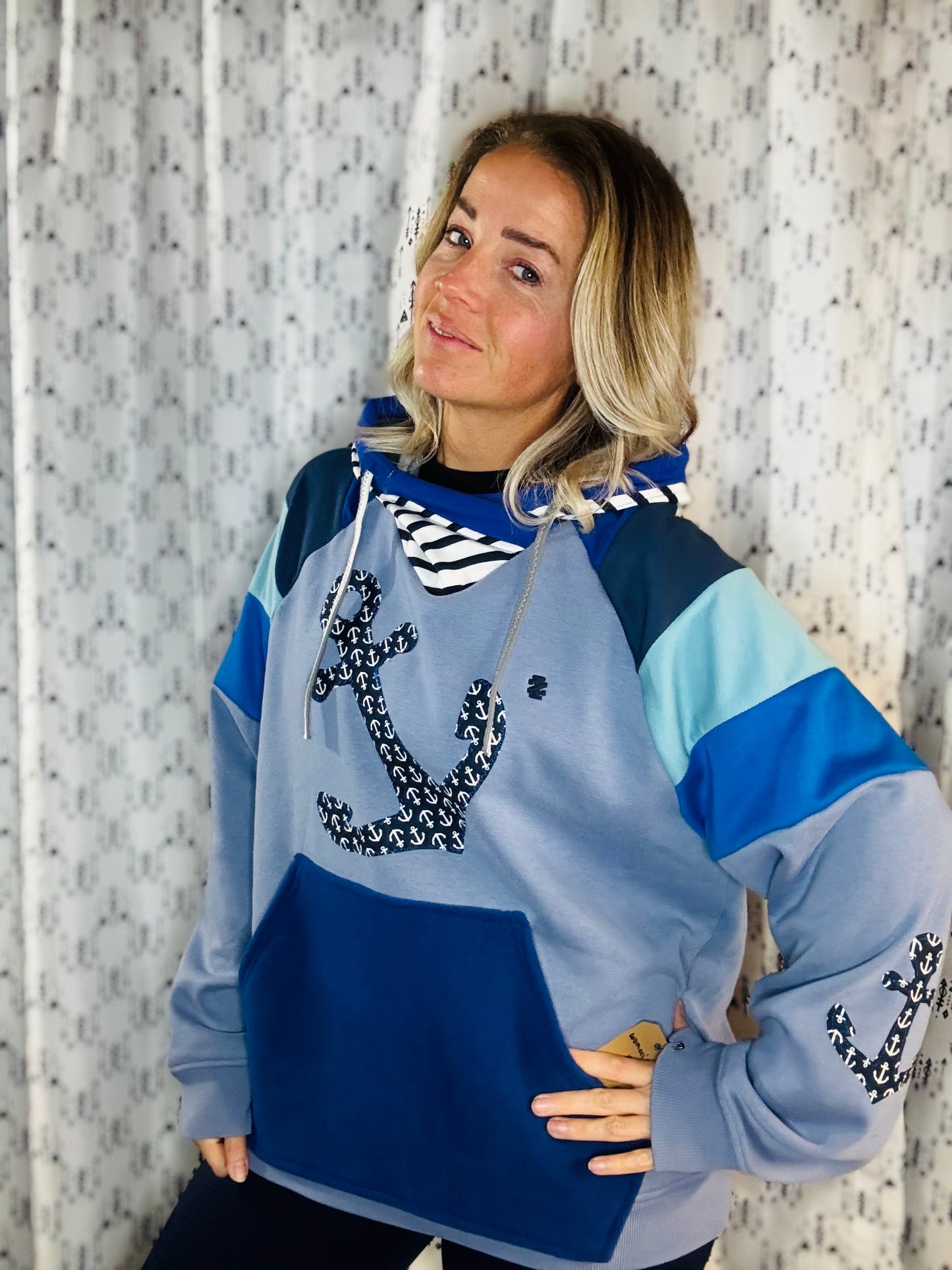 Blue Ombre' Nautical Buffalo Hoodie Women's Size-XL/2X