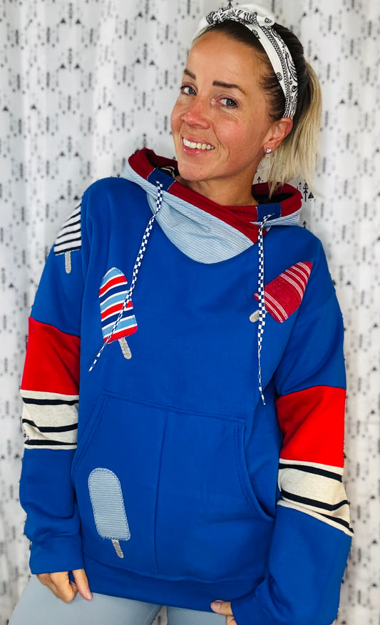 Blue Americana Striped Popsicle Hoodie Unisex-M/L